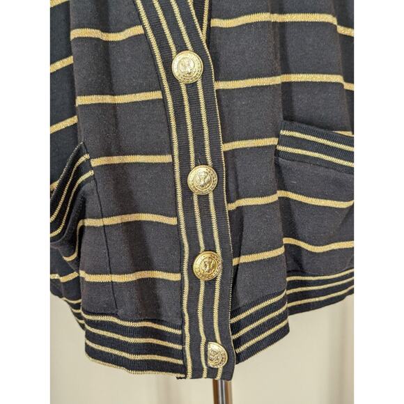Vtg Peter Popovitch Cardigan Womens S Brown Gold Metallic Stripe Grandpa Sweater - Picture 3 of 9